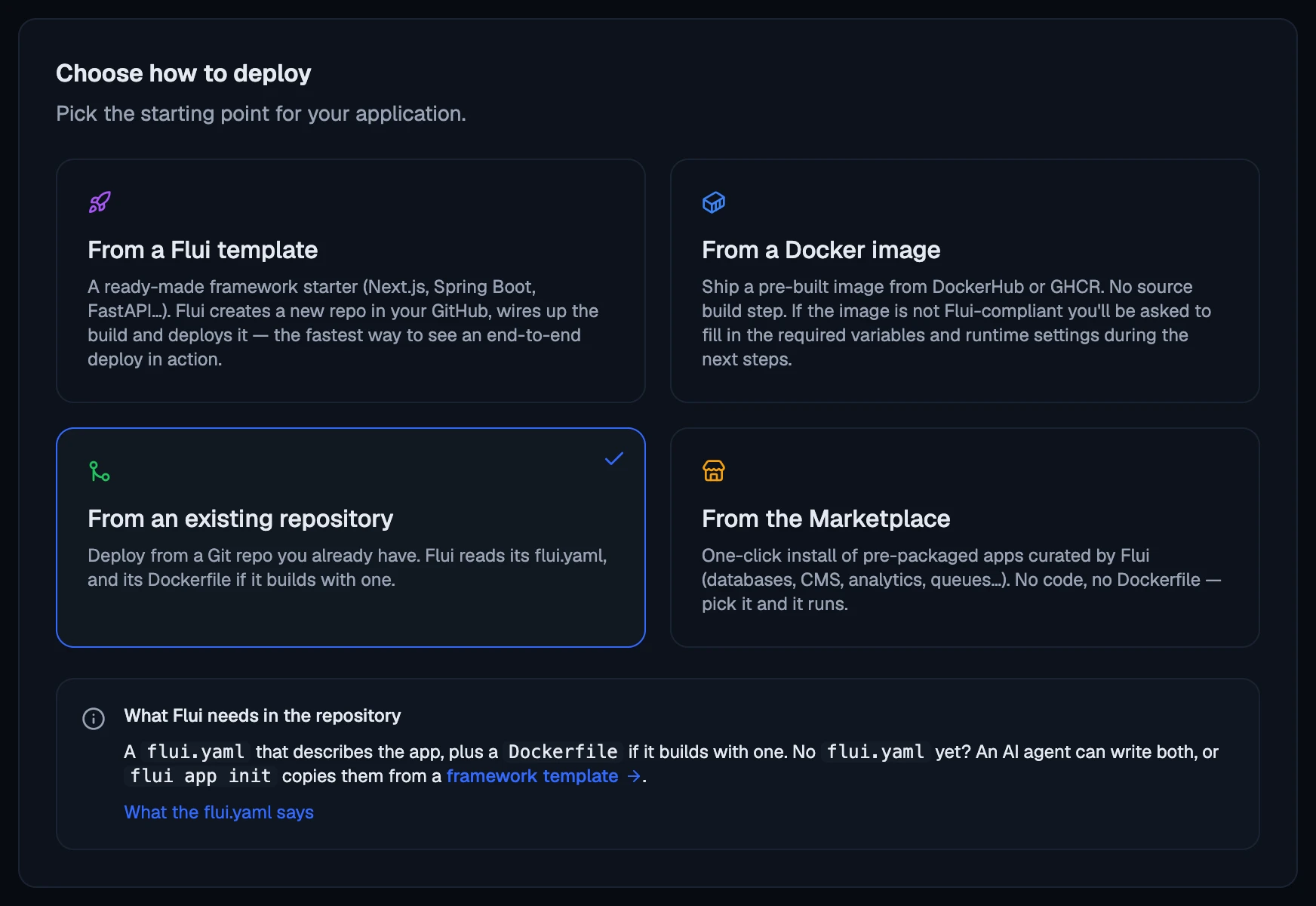 Deploy New: the four ways to start.