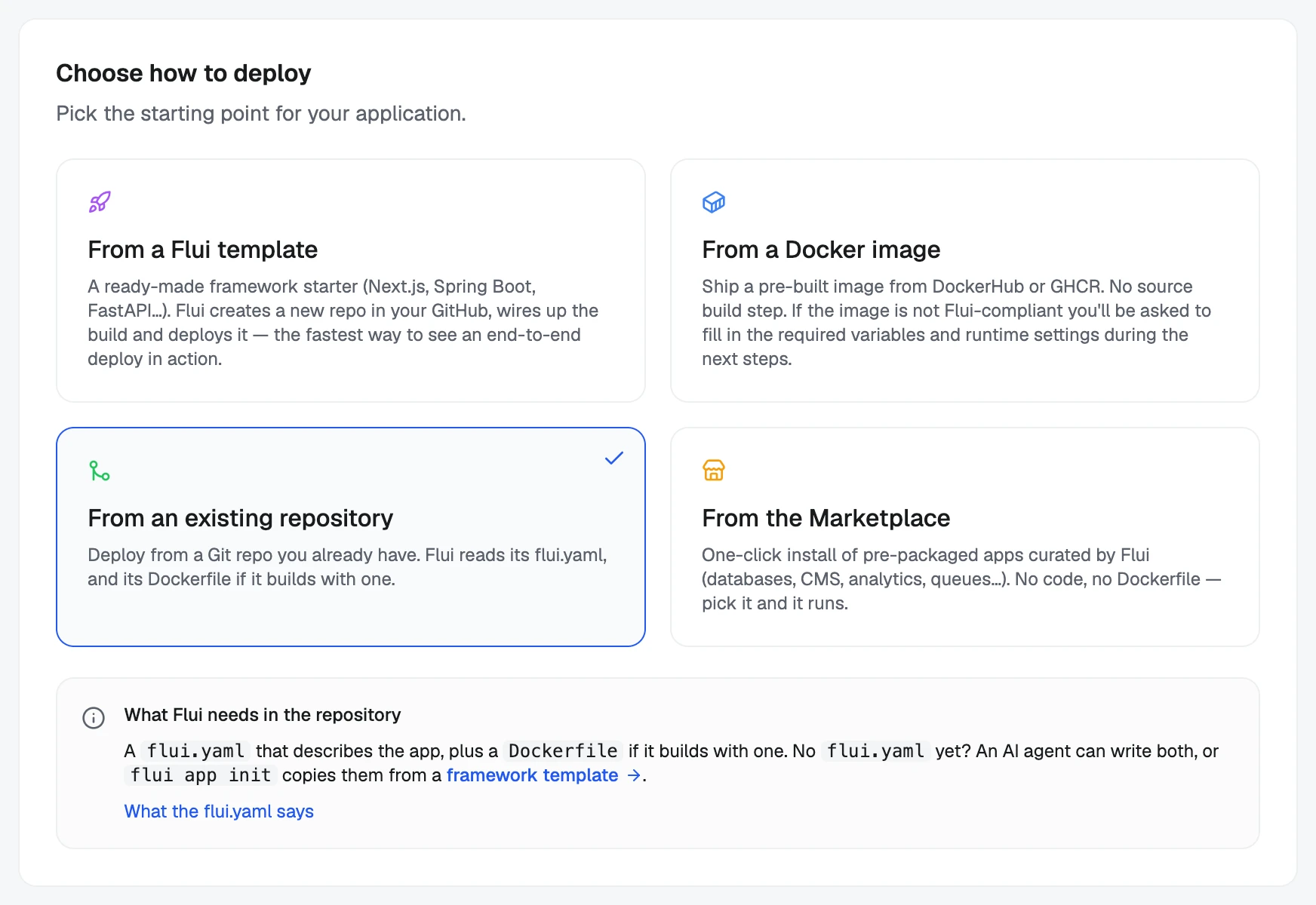 Deploy New: the four ways to start.